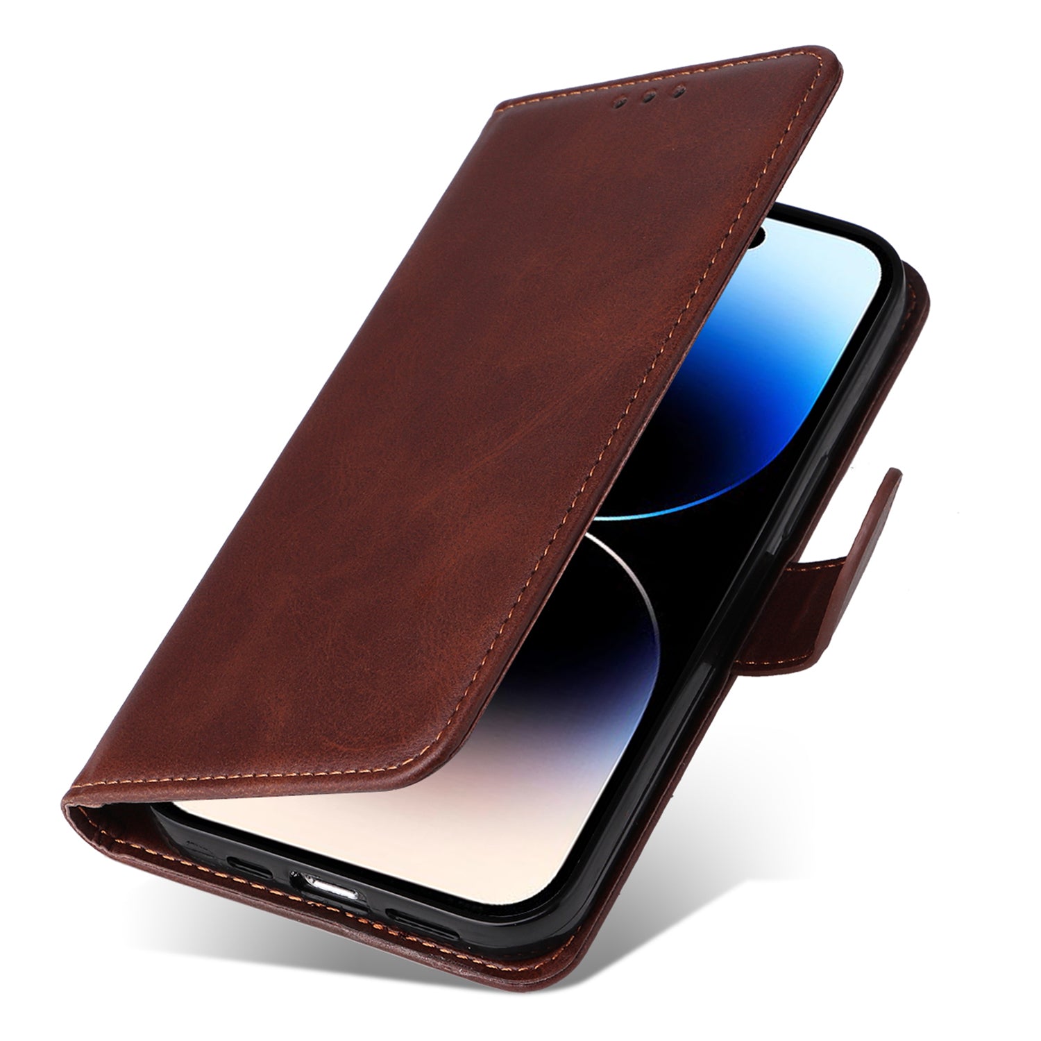 Uniqkart for iPhone 15 Pro Max Shockproof Calf Texture Flip Shell PU Leather Wallet Phone Case Stand Cover - Brown Uniqkart for iPhone 15 Pro Max Shockproof Calf Texture Flip Shell PU Leather Wallet Phone Case Stand Cover - Brown
